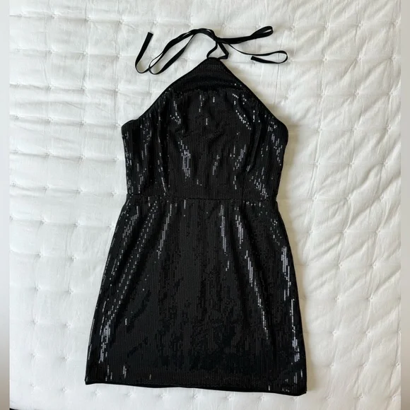 Reformation Small Sidney Black Sequin Halter Mini Dress - Picture 7 of 13